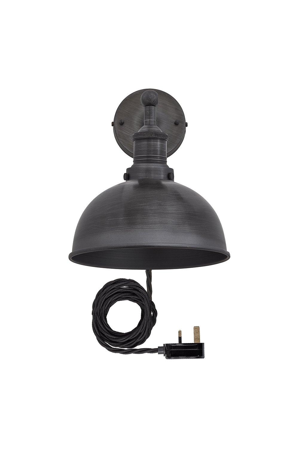 Brooklyn Dome Wall Light, 8 Inch, Pewter, Pewter Holder With Plug